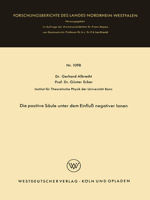 cover image of Die positive Säule unter dem Einfluß negativer Ionen